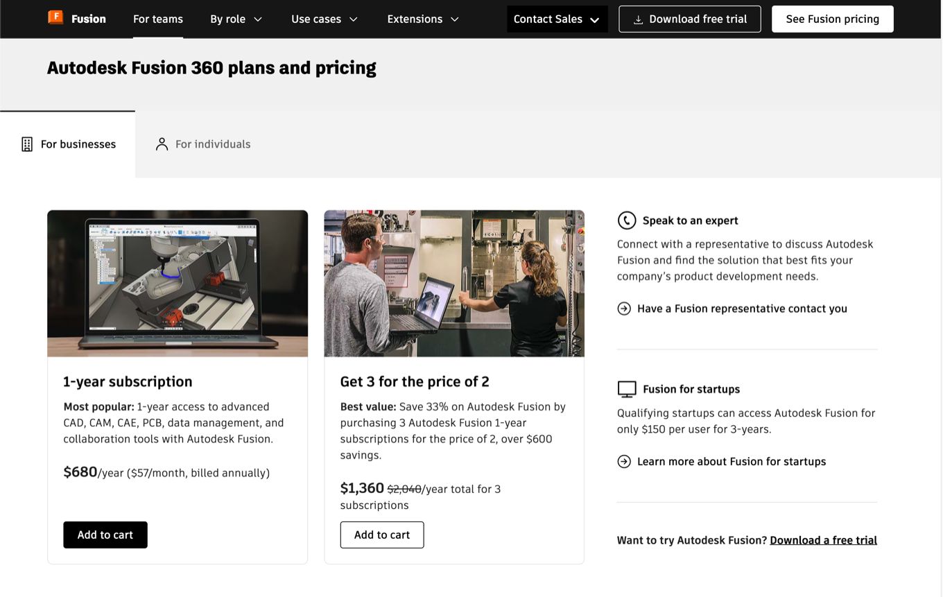 The Fusion product center showing persona-based subscription options