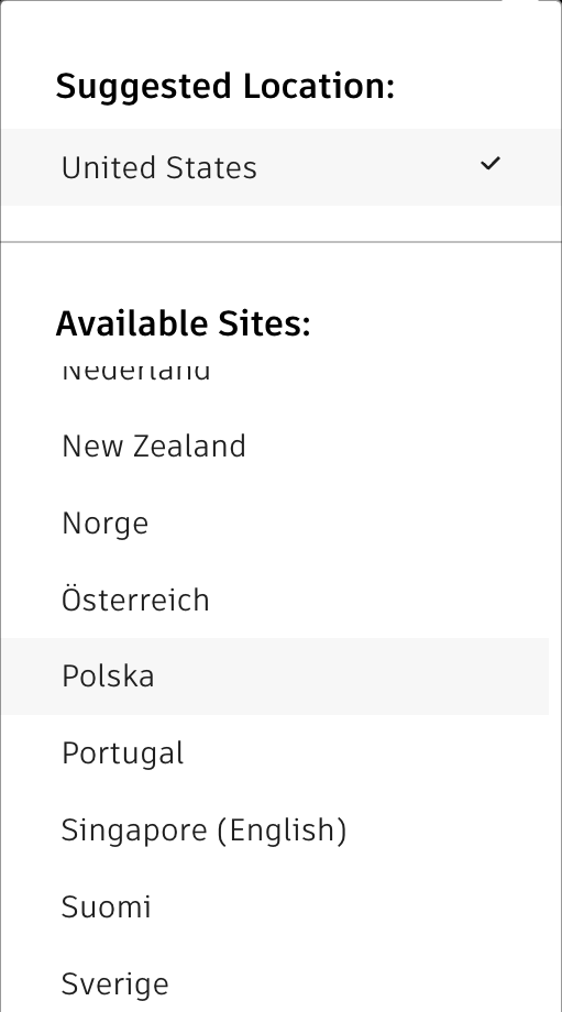 Autodesk country and language panel with a suggested location and a list of available regional sites